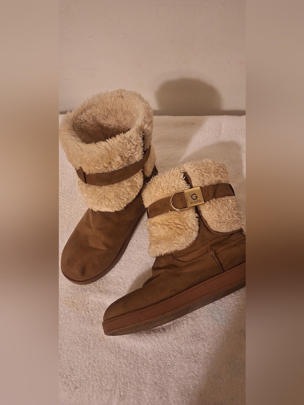 G by GUESS Women's Tan Faux-Shearling Winter Boots